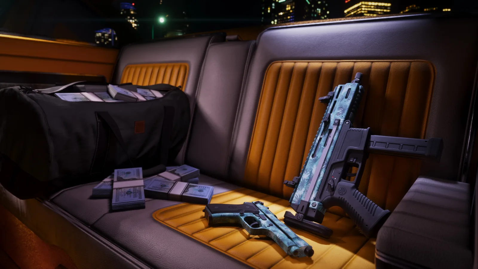 Tommy Vercetti-inspired weapon motif from the GTA 6 Vintage Vice City Pack